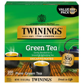 Twinings decaf green tea bags in a box for convenient on-the-go brewing.