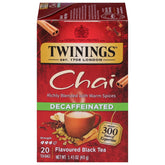 Twinings Decaffeinated Chai Tea Bags offer bold spice without caffeine for late day sipping.