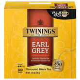 Twinings Earl Grey tea bags, 100-count pack for easy daily brewing.