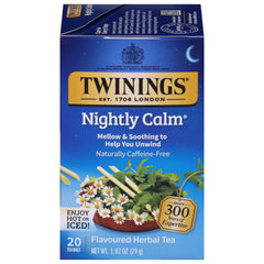 Twinings Nightly Calm tea bags in a 20-count pack for easy, caffeine-free brews.