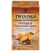 Twinings orange-cinnamon-spice-tea-bag ready to brew with citrus aroma.