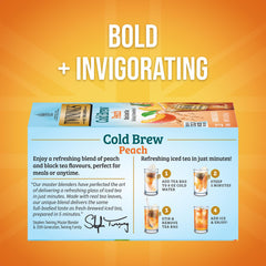 Twinings Peach Cold Brew iced tea in a glass with orchard aroma