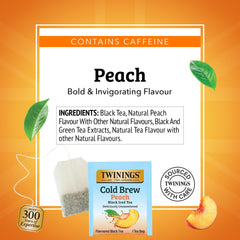 Steeping a Twinings Peach Cold Brew tea bag in cold water for five minutes