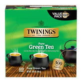 Twinings Pure Green Tea box close-up showing fresh packaging for ready-to-brew moments.