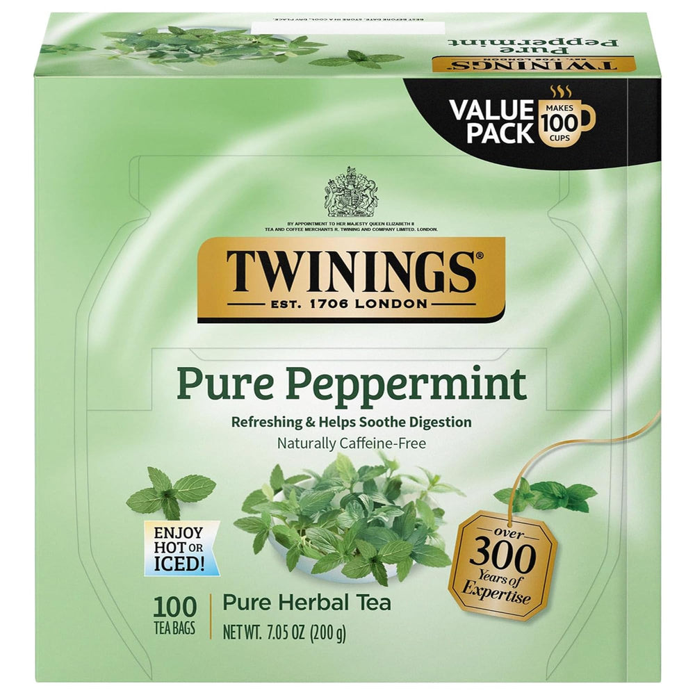 Twinings Pure Peppermint tea bag on table for a refreshing moment