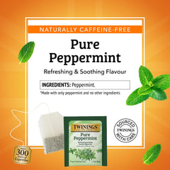 Twinings Pure Peppermint tea with individually wrapped bags layout
