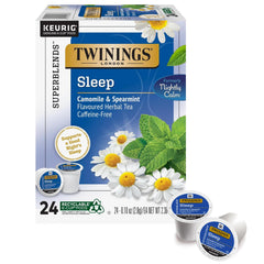 Twinings Sleep Tea K-Cups box front showing packaging for a calming bedtime ritual.