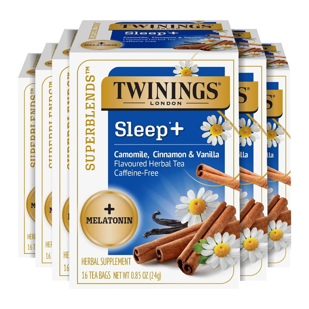 Twinings SleepPlus tea box front for a calming evening ritual