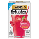Twinings Strawberry Raspberry Refreshers box with sachets for quick cafe-style drinks