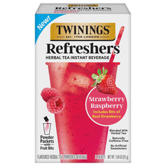 Twinings Strawberry Raspberry Refreshers box with sachets for quick cafe-style drinks