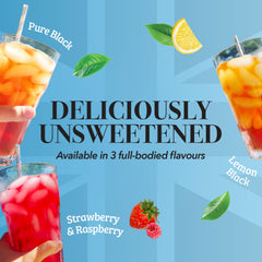 Glass of chilled Twinings iced tea showcasing strawberry-raspberry flavor, refreshing and caffeine-free.