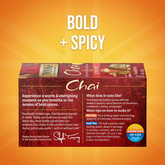 Twinings Ultra Spice Chai tea bags closeup highlighting rich spices for cozy mornings.