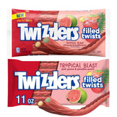Twizzlers Tropical Blast Filled Twists pack front showing tropical flavor and low-fat appeal