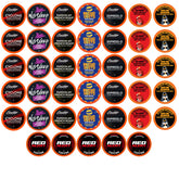 Two Rivers Coffee Best of the Best Pods box front with eight caffeinated flavors