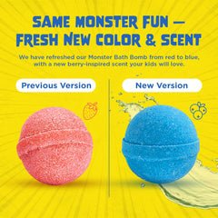 Two Sisters Poke Monster bath bomb delivers non-staining color and long-lasting bubbles.
