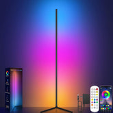 Tyute Corner Floor Lamp with RGB LED adds vibrant living room ambiance.