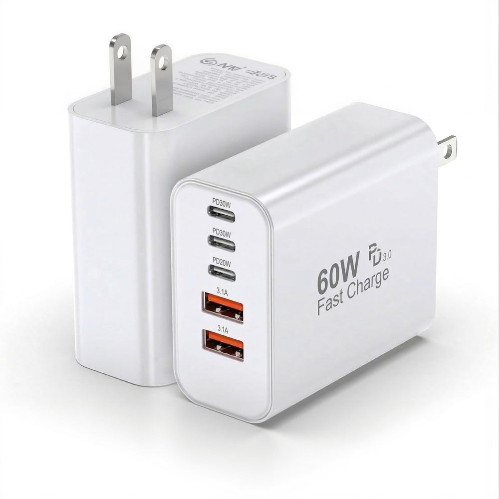 TZBAY USB-C charger block front view showing two-pack compact multiport design for fast charging