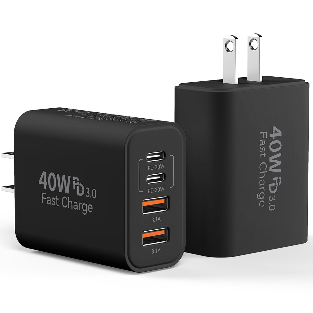 Ubearkk USB C wall charger block, top view, powers four devices quickly at home or office.