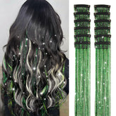 Ubeleco green hair tinsel clipped in for instant festive sparkle