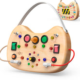 UdoUto Montessori Busy Board with LED switches, ideal for travel and quiet play