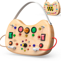 UdoUto Montessori Busy Board with LED switches, ideal for travel and quiet play
