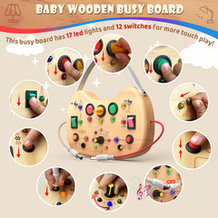 Close-up of 17 LEDs and 12 buttons offering varied tactile play