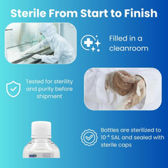 Clear ultra-filtered UFC Bio saline appears pristine and sterile for sensitive workflows.