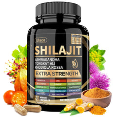 Uheco Shilajit bottle with sea moss and ashwagandha for daily vitality.