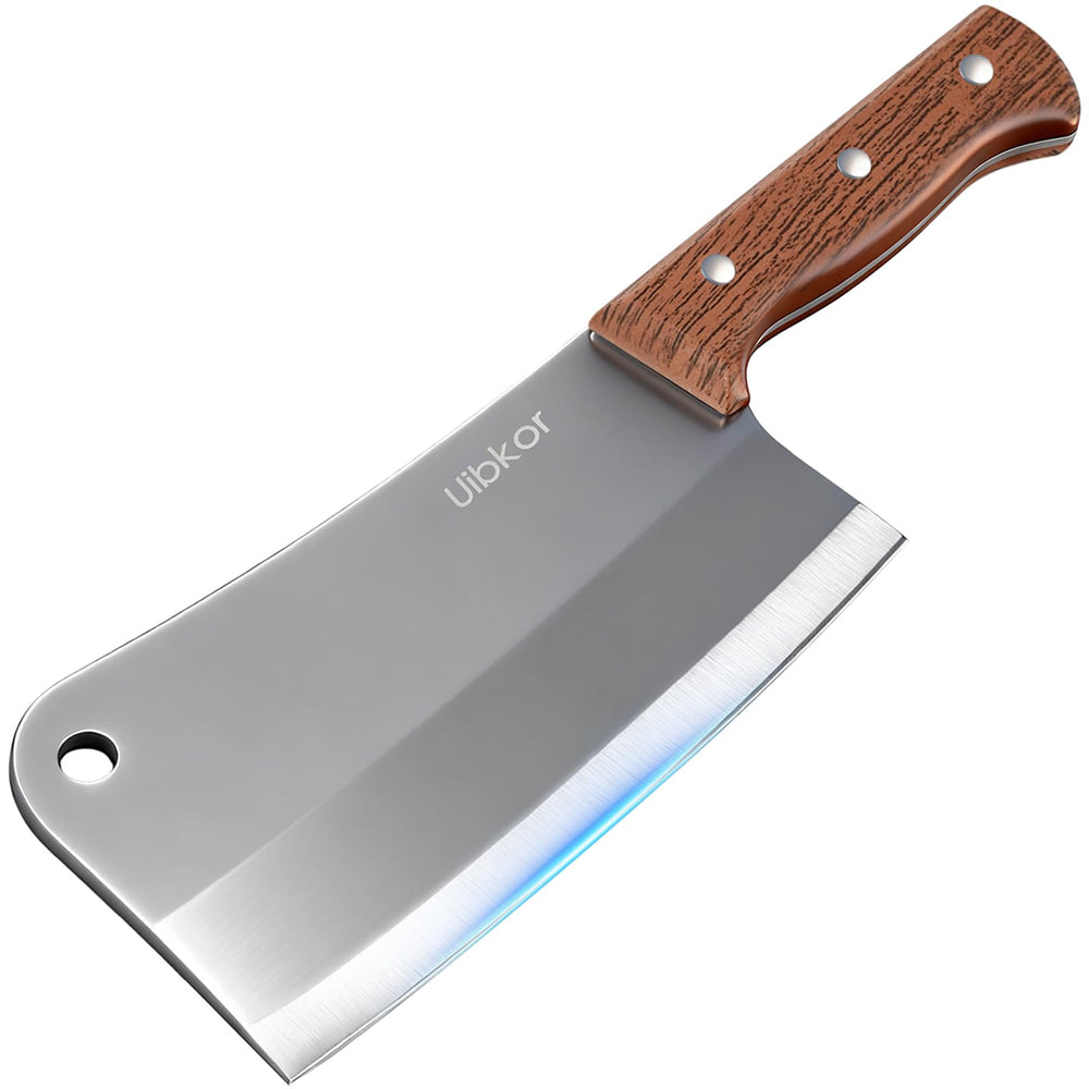 Uibkor 7-Inch Cleaver blade close-up for precise cuts and sharp edge.