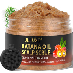 ulluxe scalp scrub with batana oil exfoliates gently to refresh the scalp and nourish hair.