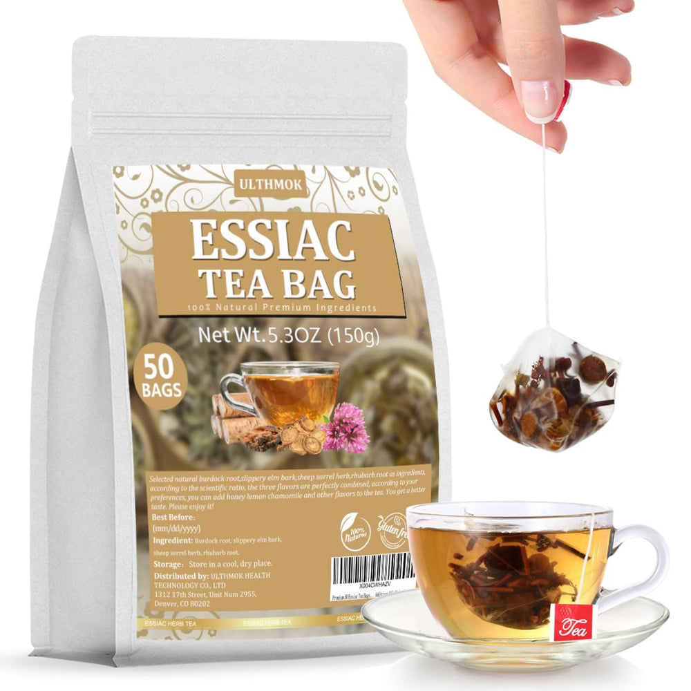 ULTHMOK Premium Essiac tea bags in pyramid sachets for easy brewing.