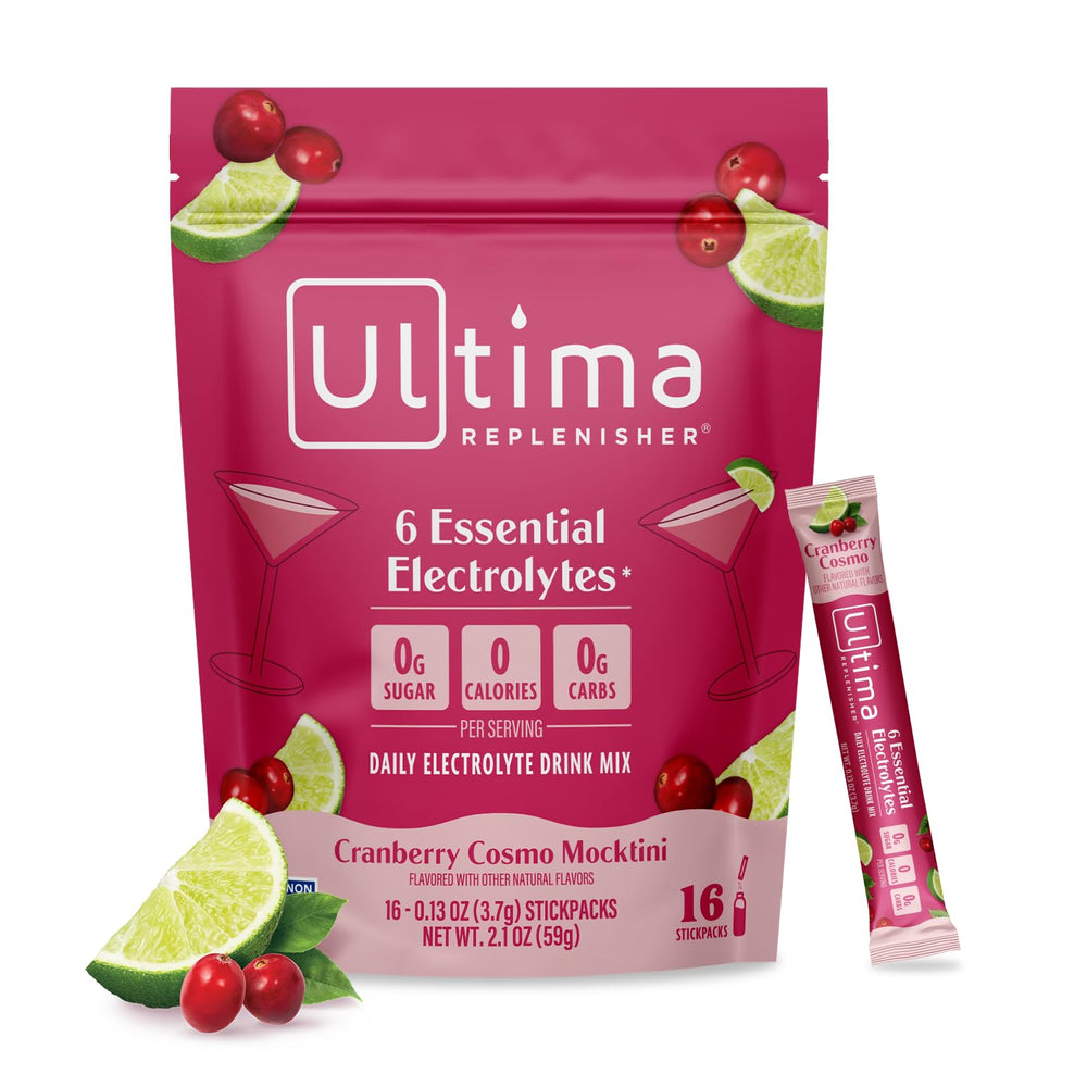 Ultima Replenisher Cranberry Cosmo stickpack for on-the-go hydration without sugar