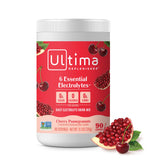 Ultima Replenisher daily electrolyte canister cherry-pomegranate front view for zero-sugar hydration.