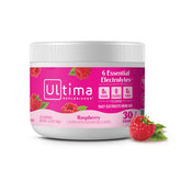 Ultima Replenisher Raspberry powder in a tub for sugar-free daily hydration