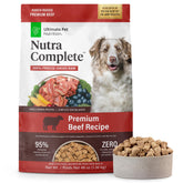 Ultimate Pet Nutrition Nutra Complete freeze-dried beef bites—high-protein, easily digestible nourishment.