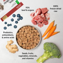 ULTIMATE PET NUTRITION Nutra Complete freeze-dried beef bites offer easily digestible protein.