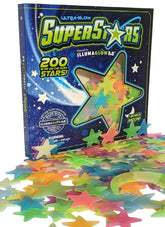 Ultra-Glow Super Stars glowstars kit on ceiling creates a magical bedtime glow.