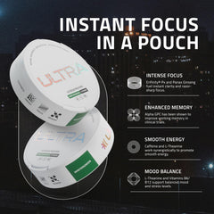 Ultra Pouches Wintergreen pouch in hand demonstrates portable, on-the-go focus option.