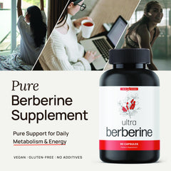Ultra6 Berberine capsules label close-up highlights vegan and gluten-free credentials.