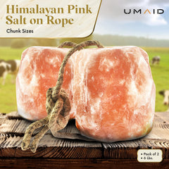 UMAID Himalayan salt lick rope for goats inviting nibbling and minerals