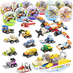 UMEELR 12Pcs Easter eggs with buildable vehicles for engaging egg hunts and creative play.