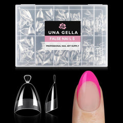 UNA GELLA almond gel nail tips half-cover clear for easy at-home salon look and precise fit.