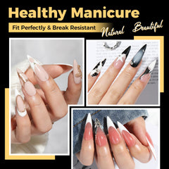 UNA GELLA clear tips highlight the sharp stiletto shape for salon-like nails.