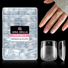 UNA GELLA extra short square nail tips with 216 pieces plus clear finish.