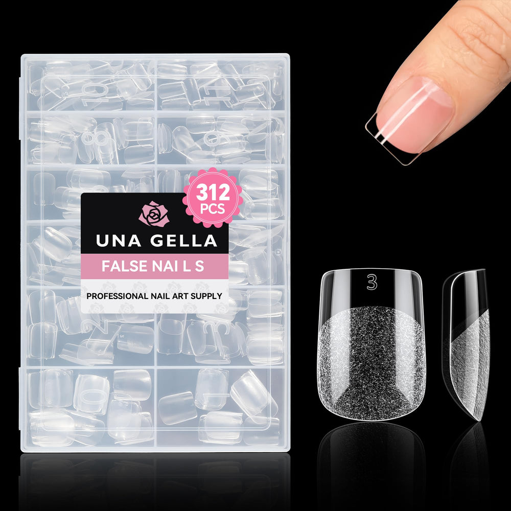 UNA GELLA extra-short square nail tips with inner matte texture for strong adhesion.