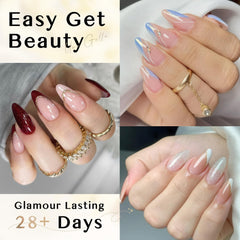UNA GELLA half-cover almond tips offer breathable wear and natural look.