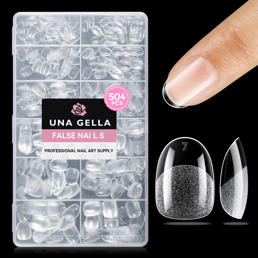 UNA GELLA oval nail tips extra short clear full-cover for easy at-home manicure.