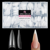 UNA GELLA stiletto tips with outer-wall matte finish for smoother polish and glossy results