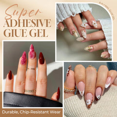 UNA GELLA demonstrates strong adhesion on nail tips in close-up.