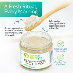 Spearmint essential oils in Uncle Harry's toothpaste for natural flavor.